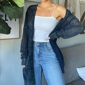 NAVY CABLE KNIT CARDIGAN WITH POCKETS